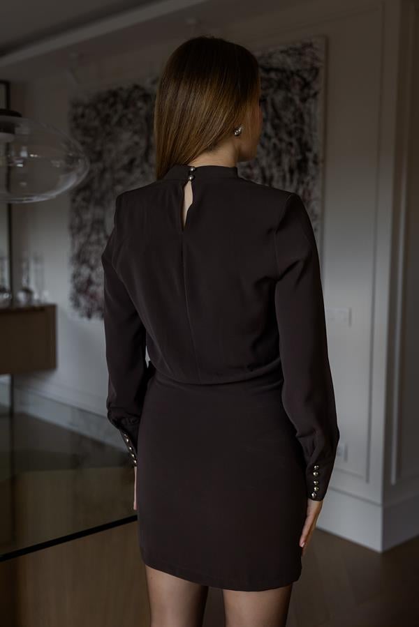 Anvelop Bağlamalı Mini Elbise - KAHVERENGİ