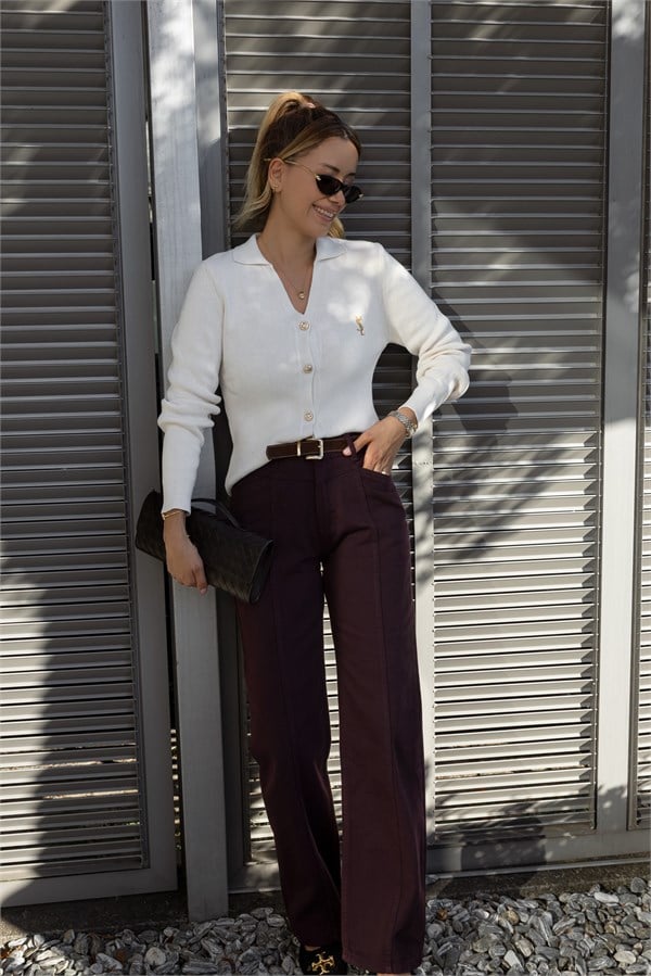 Asimetrik Dikiş Kemerli Denim Pantolon - MÜRDÜM