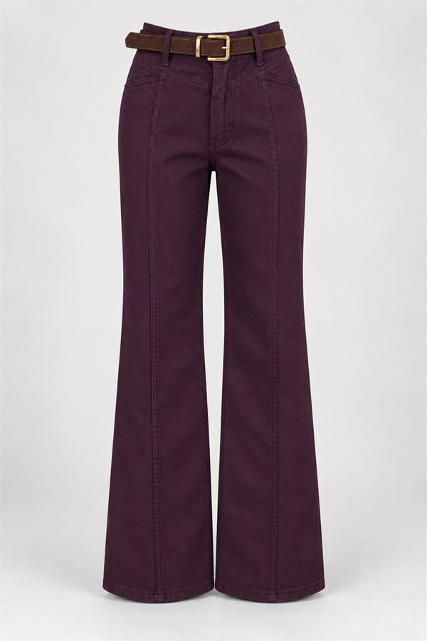 Asimetrik Dikiş Kemerli Denim Pantolon - MÜRDÜM