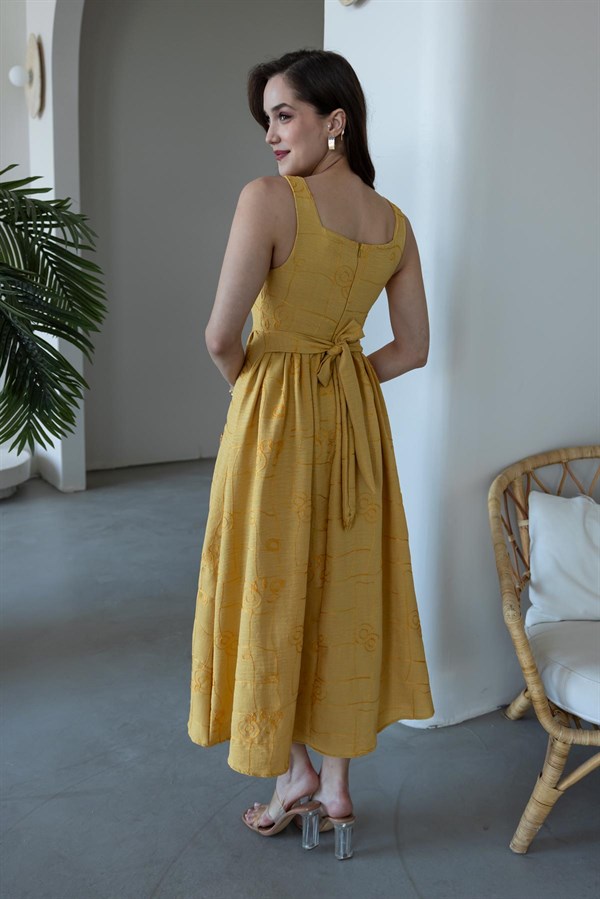 Askılı İşlemeli Elbise - HARDAL