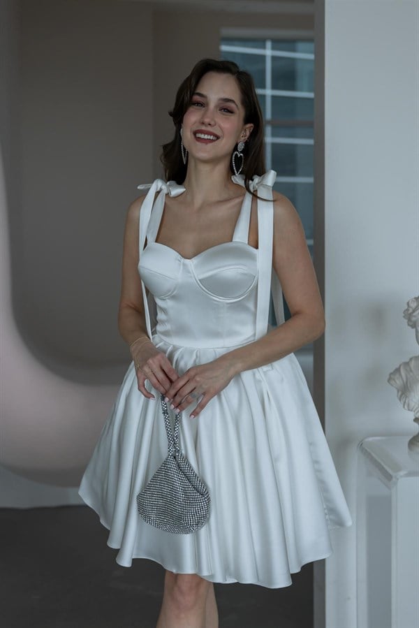 Askılı Kısa Abiye - BEYAZ