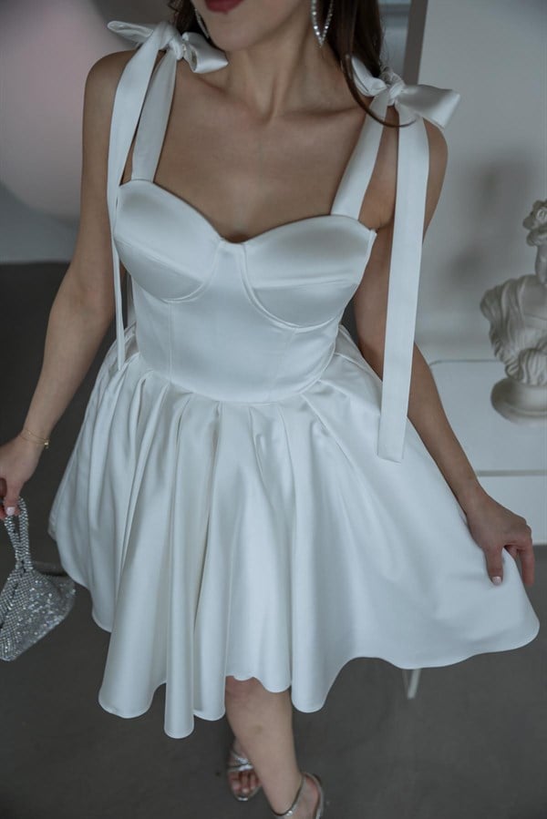 Askılı Kısa Abiye - BEYAZ