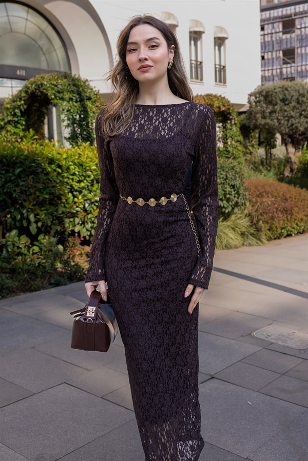 Astarlı Dantel Ebise - KAHVERENGİ