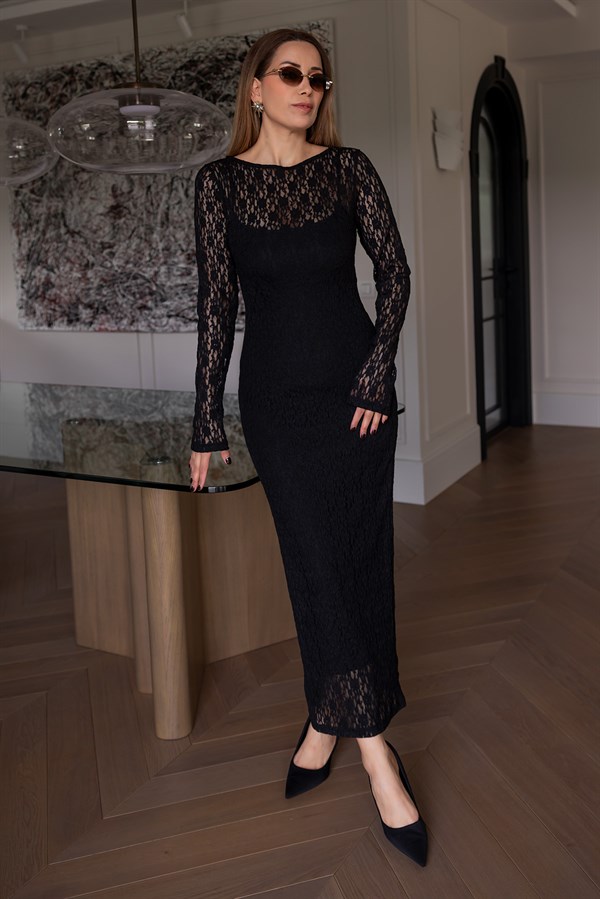 Astarlı Dantel Ebise - SİYAH