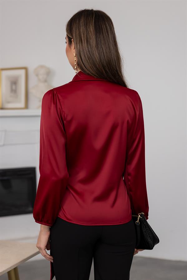 Bağlamalı Saten Bluz - BORDO