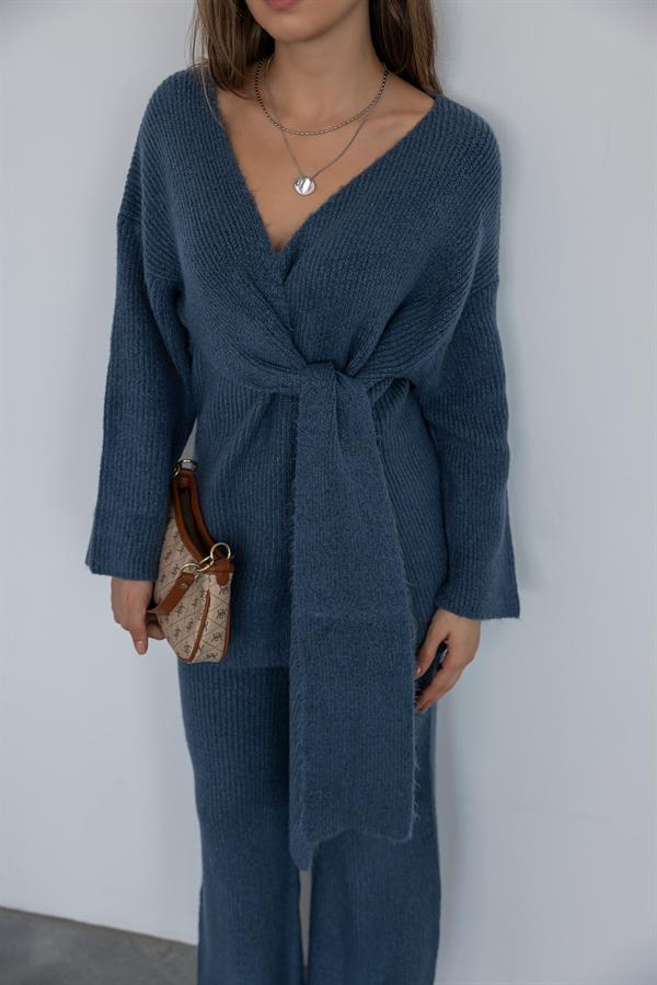 Bağlamalı Triko Takım - İNDİGO
