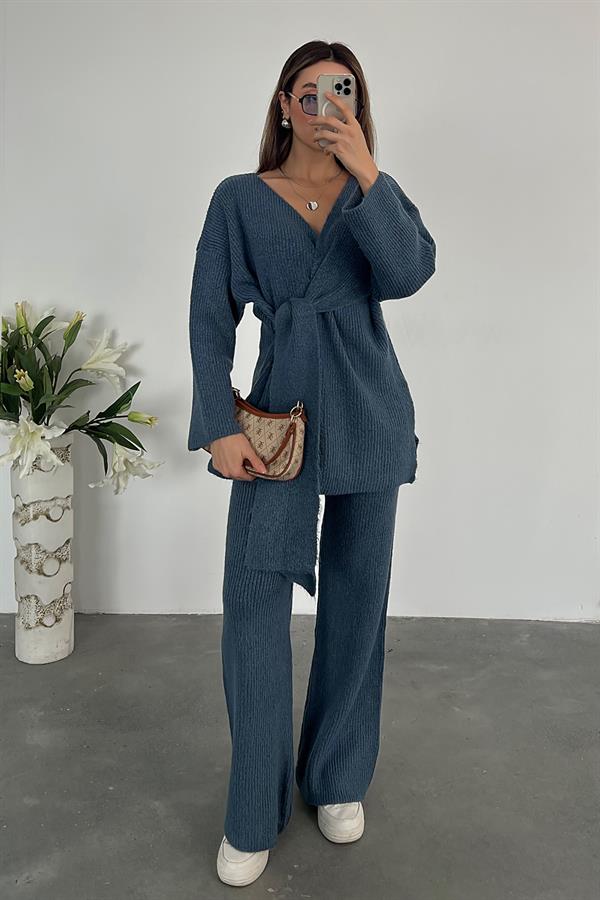 Bağlamalı Triko Takım - İNDİGO