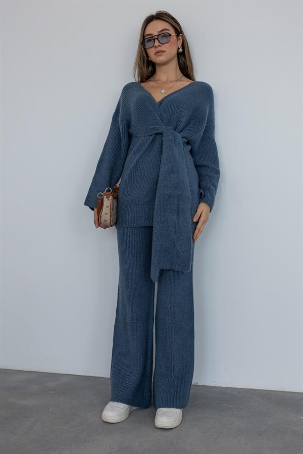 Bağlamalı Triko Takım - İNDİGO