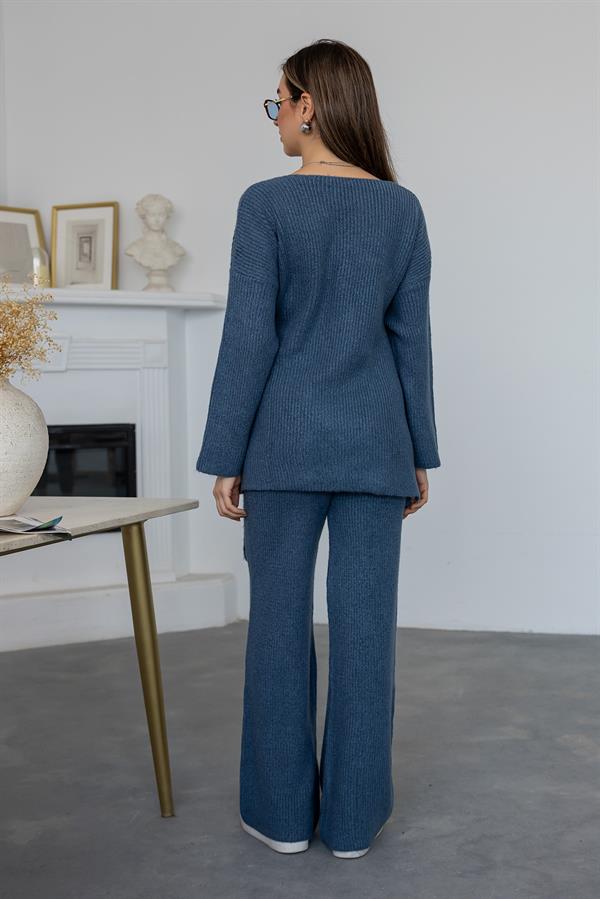 Bağlamalı Triko Takım - İNDİGO