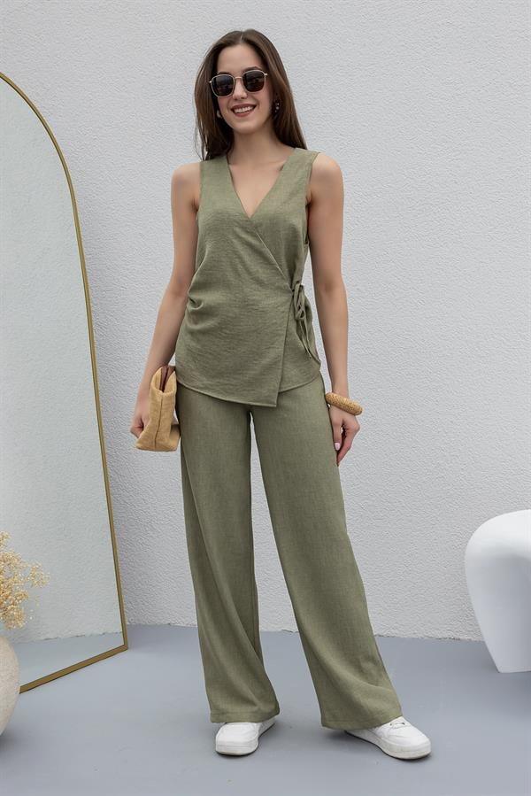 Bağlamalı Yelek Pantolon Takım - HAKİ