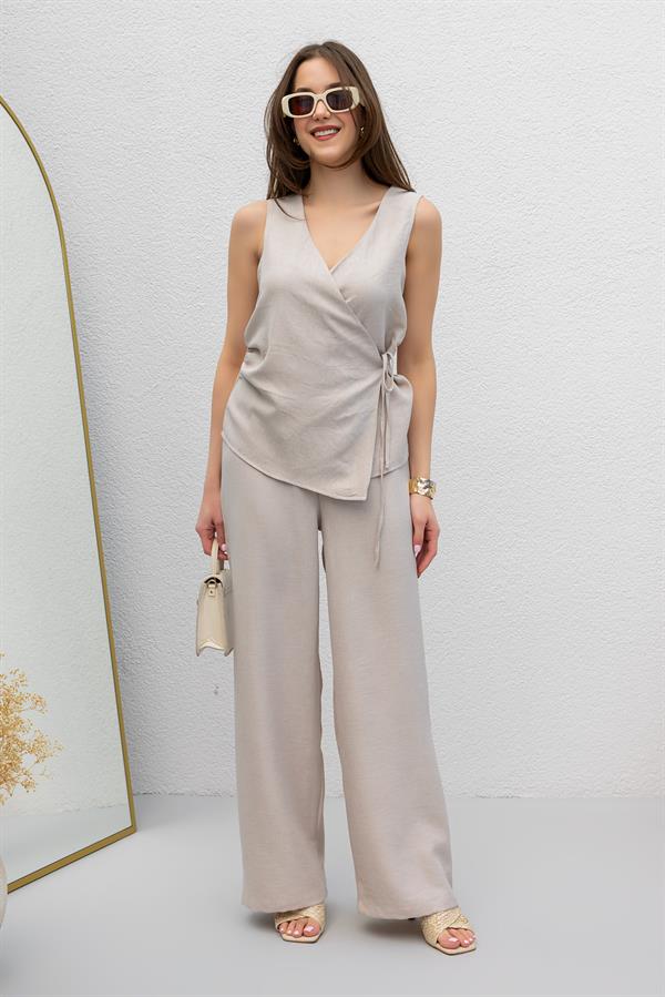 Bağlamalı Yelek Pantolon Takım - TAŞ