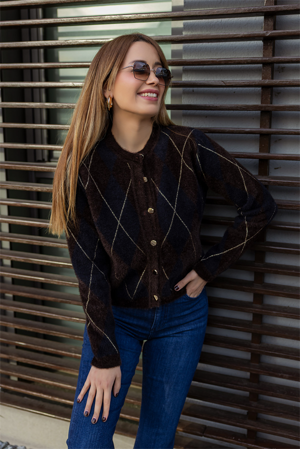 Baklava Desen Premium Hırka - KAHVERENGİ