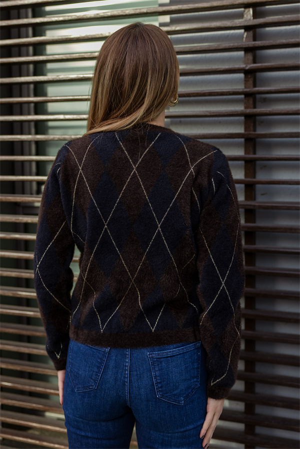 Baklava Desen Premium Hırka - KAHVERENGİ