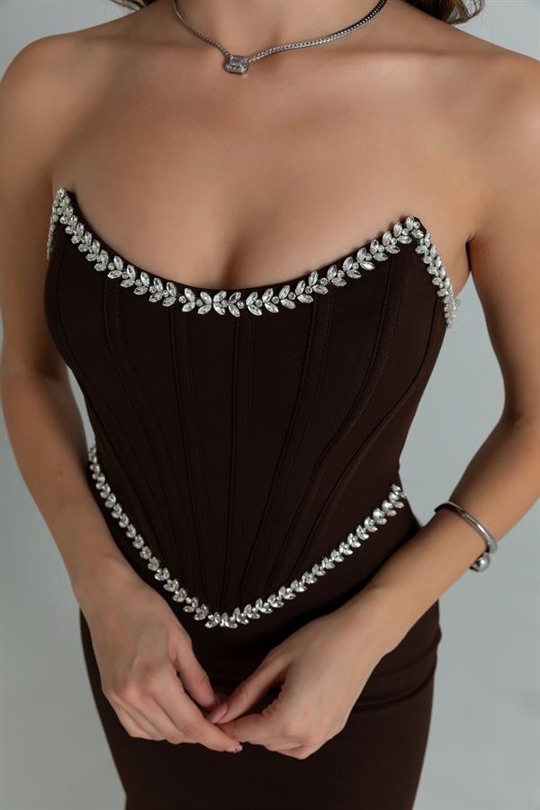 Balenli Su Yolu Abiye - KAHVERENGİ