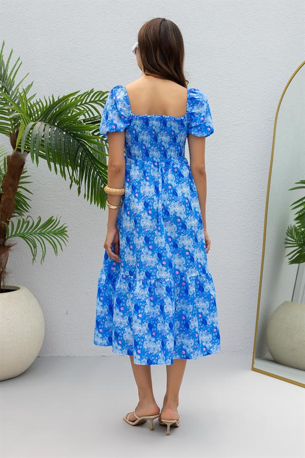 Balon Kol Gipeli Elbise - MAVİ