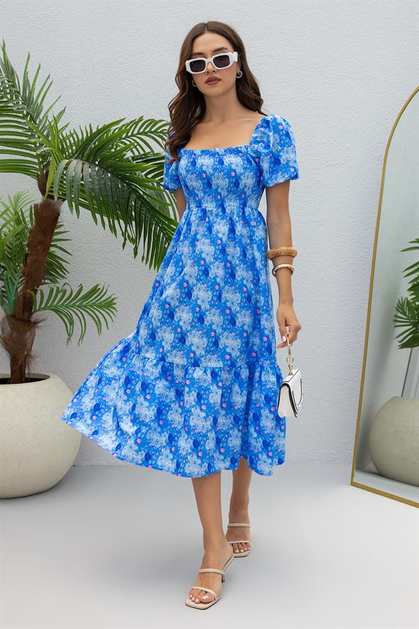 Balon Kol Gipeli Elbise - MAVİ