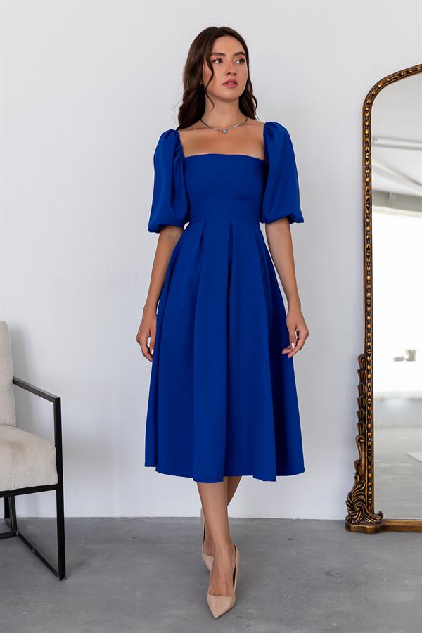 Balon Kol Midi Elbise - SAKS