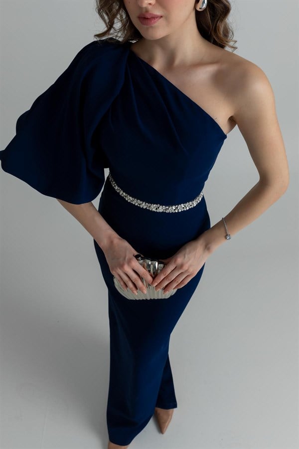 Balon Kol Taşlı Abiye - LACİVERT