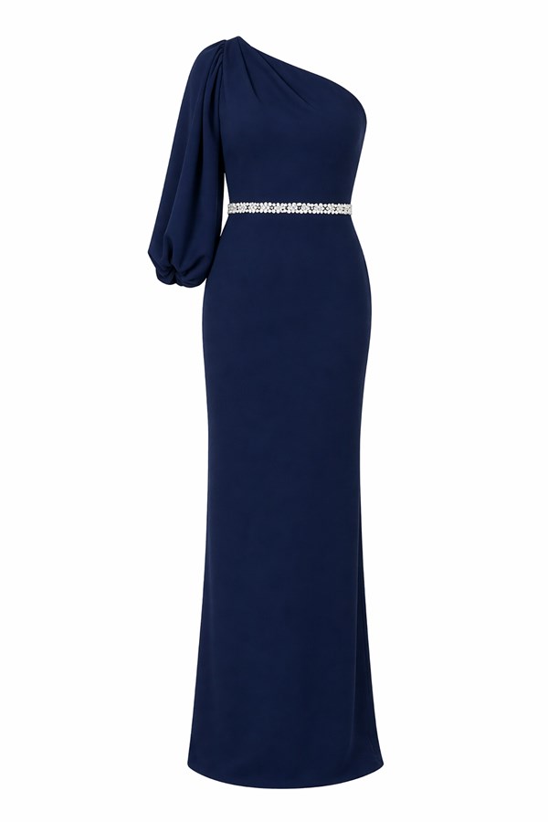 Balon Kol Taşlı Abiye - LACİVERT