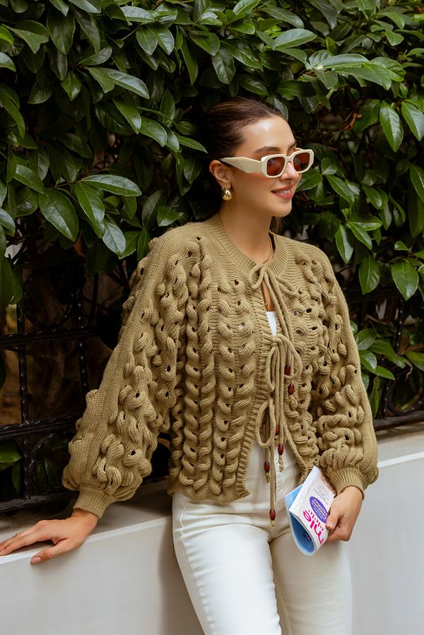 Balon Kol Triko Hırka - HAKİ