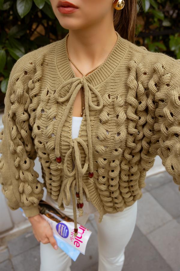 Balon Kol Triko Hırka - HAKİ