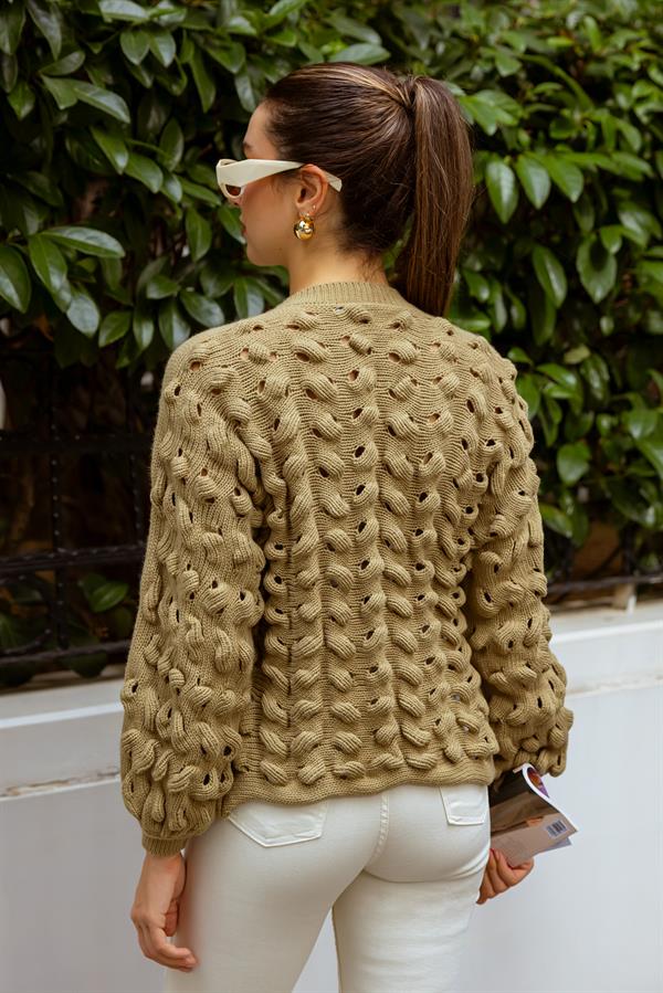 Balon Kol Triko Hırka - HAKİ