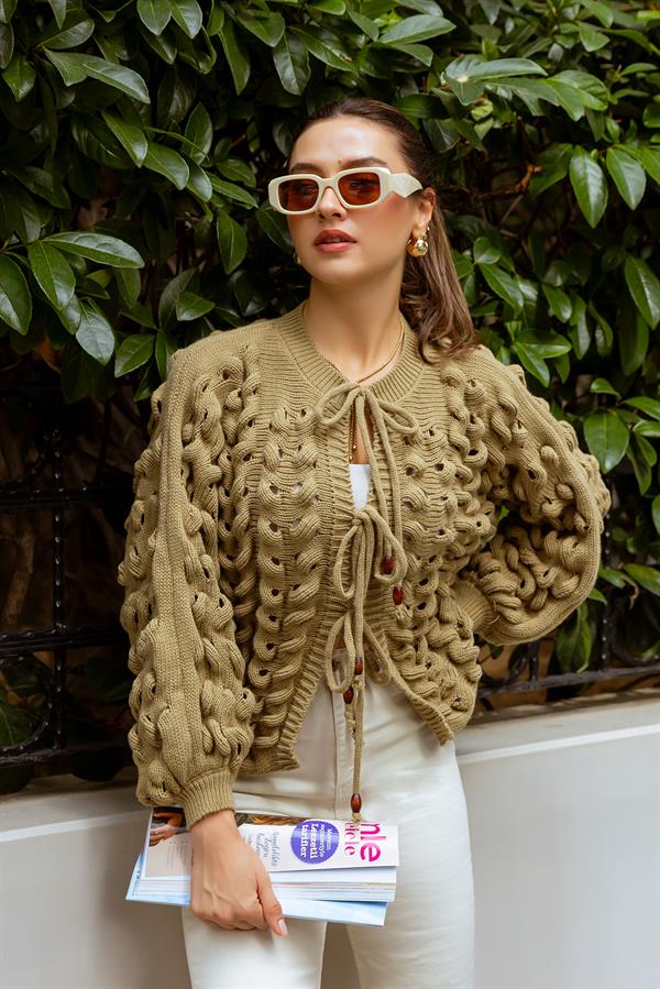 Balon Kol Triko Hırka - HAKİ