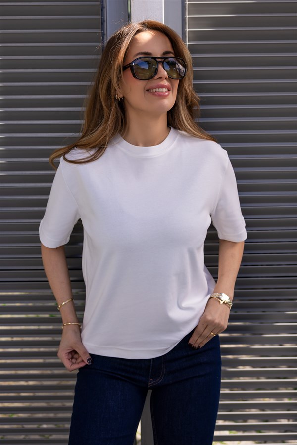 Basic Dokulu T-shirt - BEYAZ