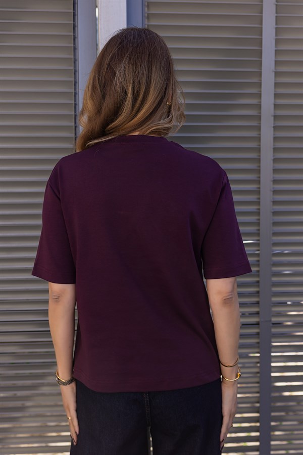 Basic Dokulu T-shirt - BORDO