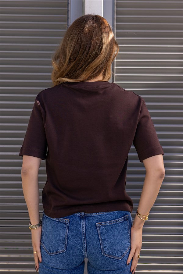 Basic Dokulu T-shirt - KAHVERENGİ