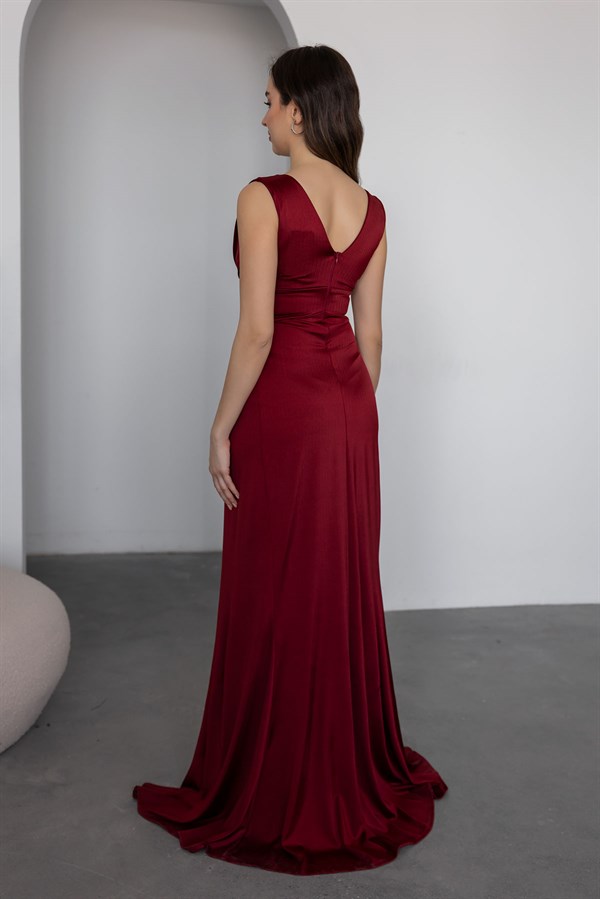 Bel Aksesuarlı Abiye - BORDO