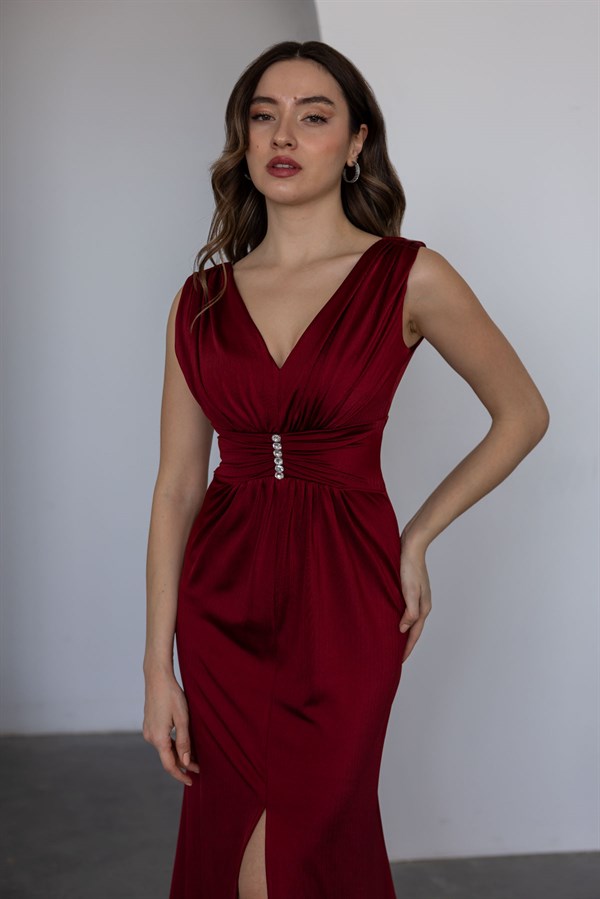 Bel Aksesuarlı Abiye - BORDO