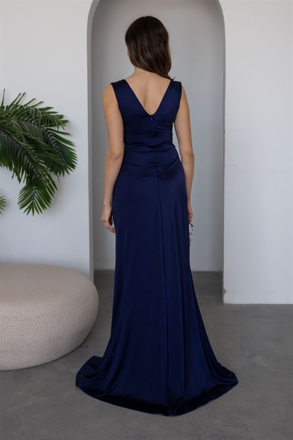 Bel Aksesuarlı Abiye - LACİVERT