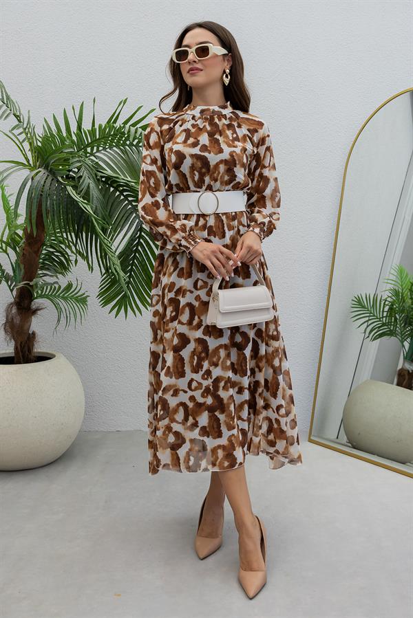 Bel Gipeli Maxi Elbise - KAHVERENGİ