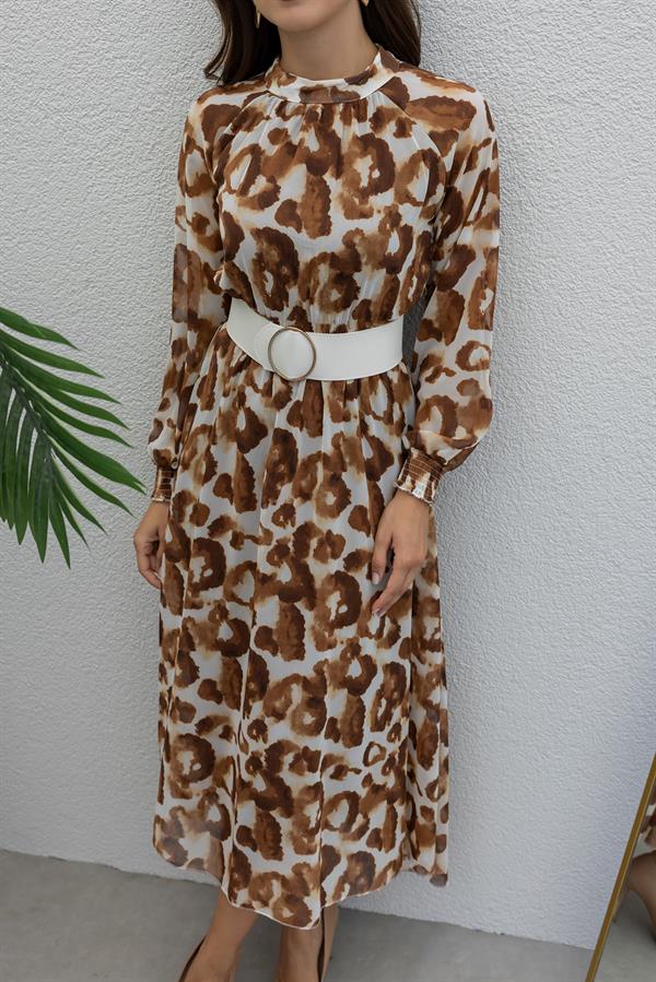 Bel Gipeli Maxi Elbise - KAHVERENGİ