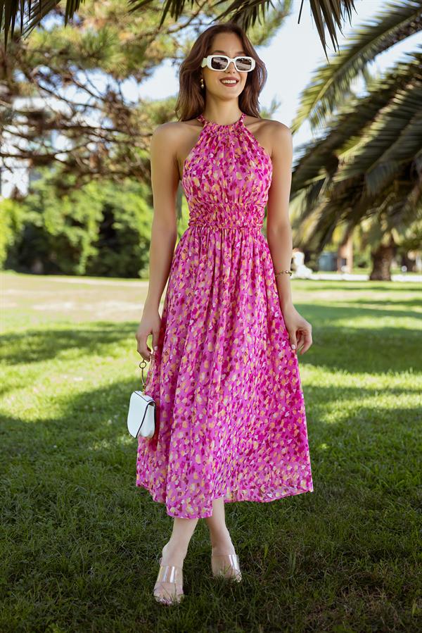 Bel Gipeli Midi Elbise - PEMBE