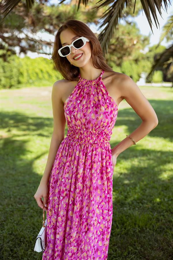 Bel Gipeli Midi Elbise - PEMBE