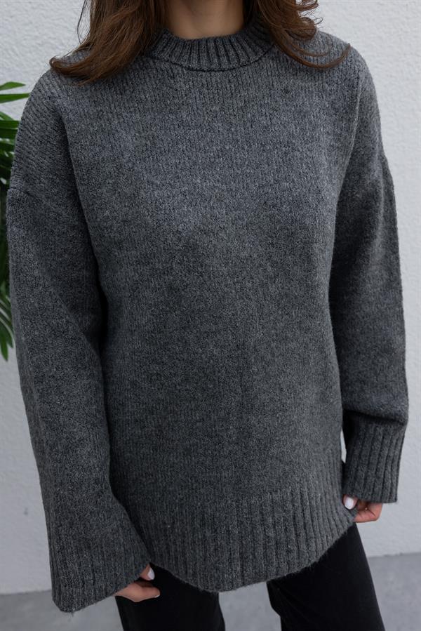 Bisiklet Yaka Yumoş Kazak - ANTRASİT