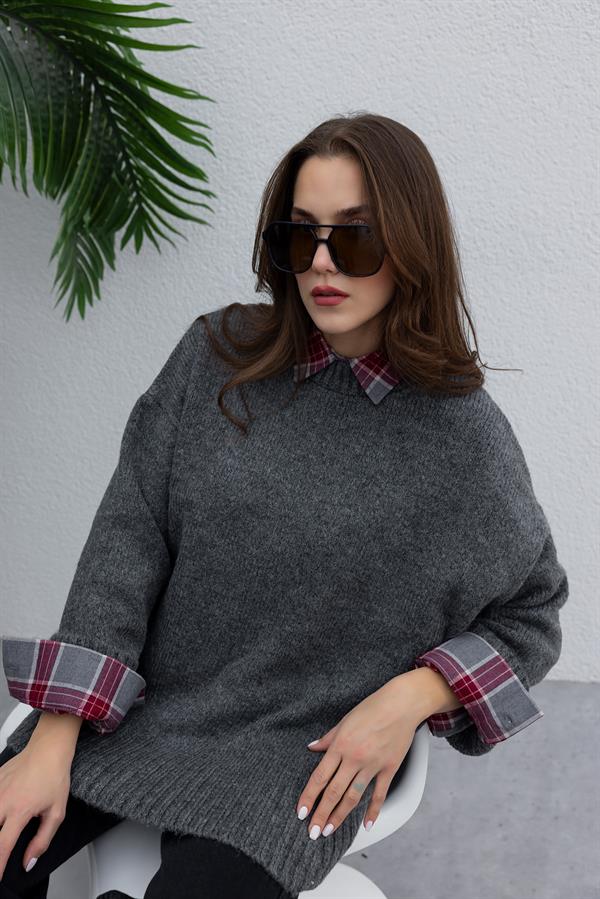 Bisiklet Yaka Yumoş Kazak - ANTRASİT