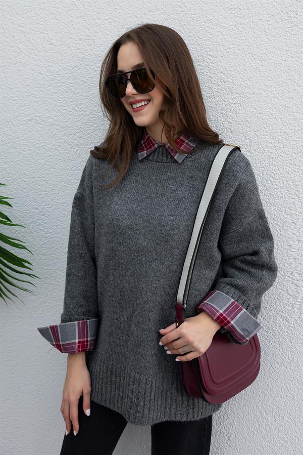 Bisiklet Yaka Yumoş Kazak - ANTRASİT