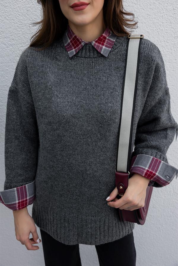 Bisiklet Yaka Yumoş Kazak - ANTRASİT