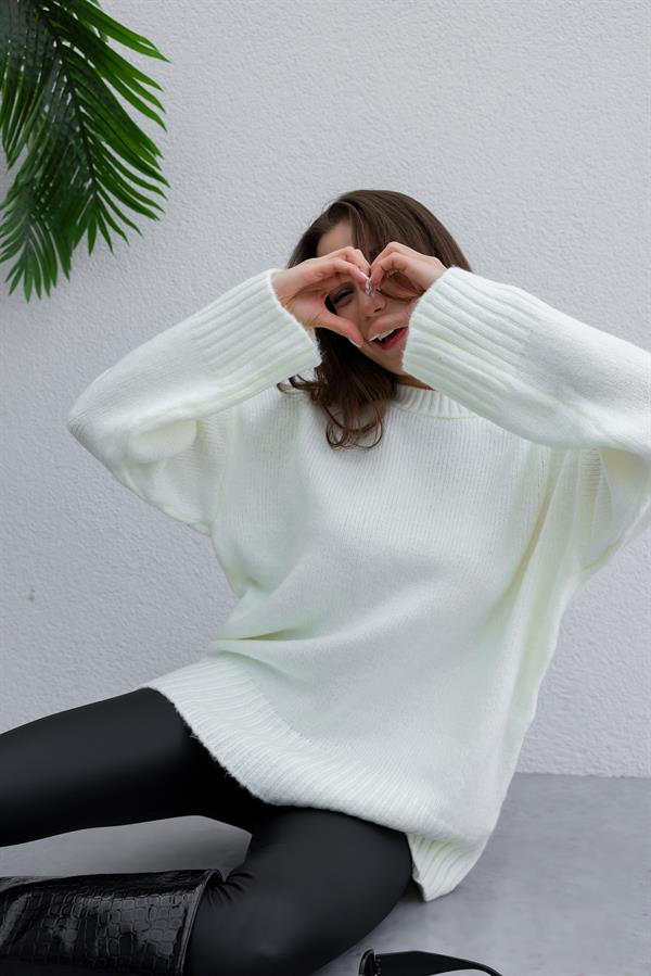 Bisiklet Yaka Yumoş Kazak - EKRU