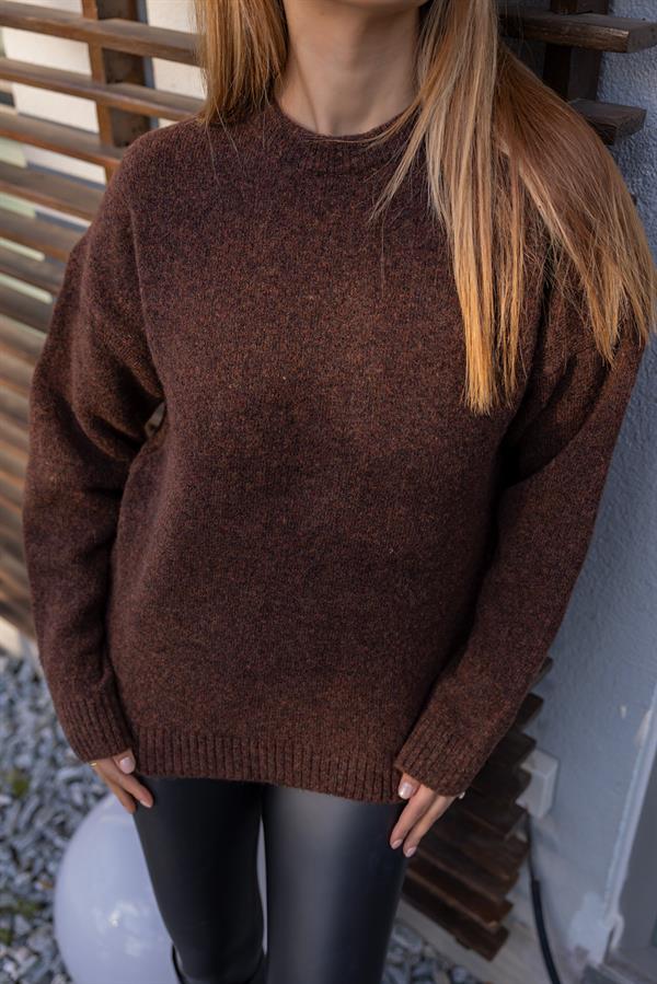 Bisiklet Yaka Yumoş Kazak - KAHVERENGİ