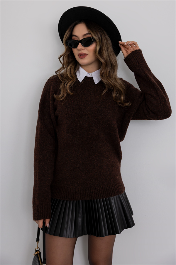 Bisiklet Yaka Yumoş Kazak - KAHVERENGİ