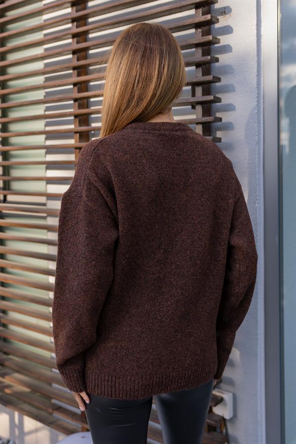 Bisiklet Yaka Yumoş Kazak - KAHVERENGİ