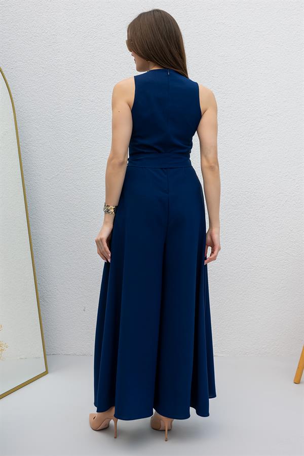 Bol Paça Kuşaklı Tulum - LACİVERT