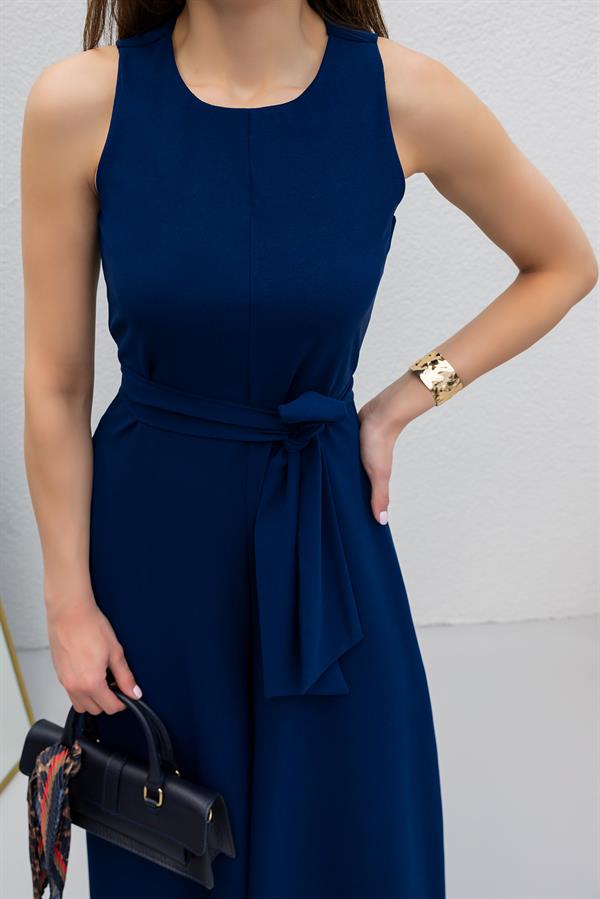 Bol Paça Kuşaklı Tulum - LACİVERT