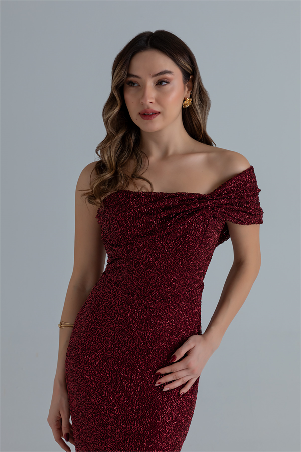 Boncuk İşlemeli Abiye - BORDO