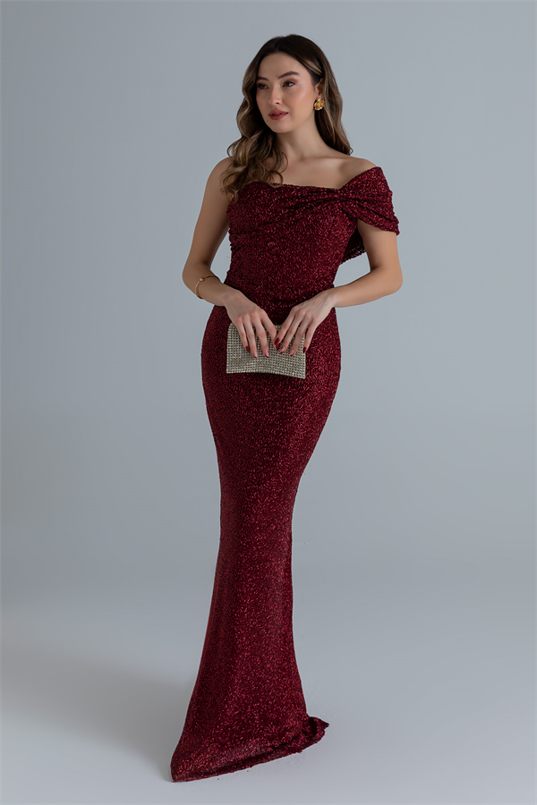 Boncuk İşlemeli Abiye - BORDO