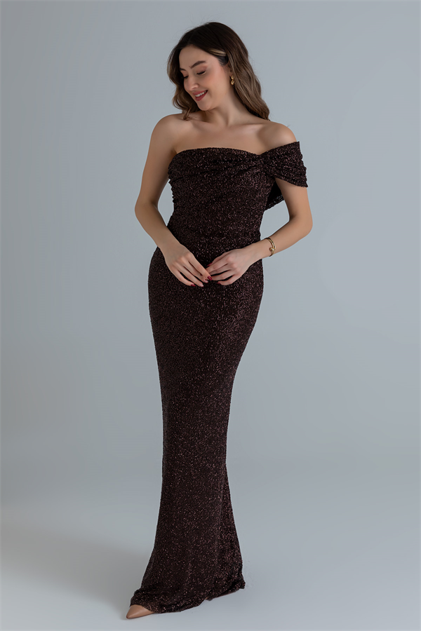 Boncuk İşlemeli Abiye - KAHVERENGİ